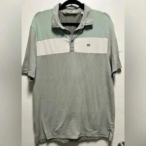 Travis Mathew Polo Shirt Mens L Gray Green White Golf Adult Logo Casual